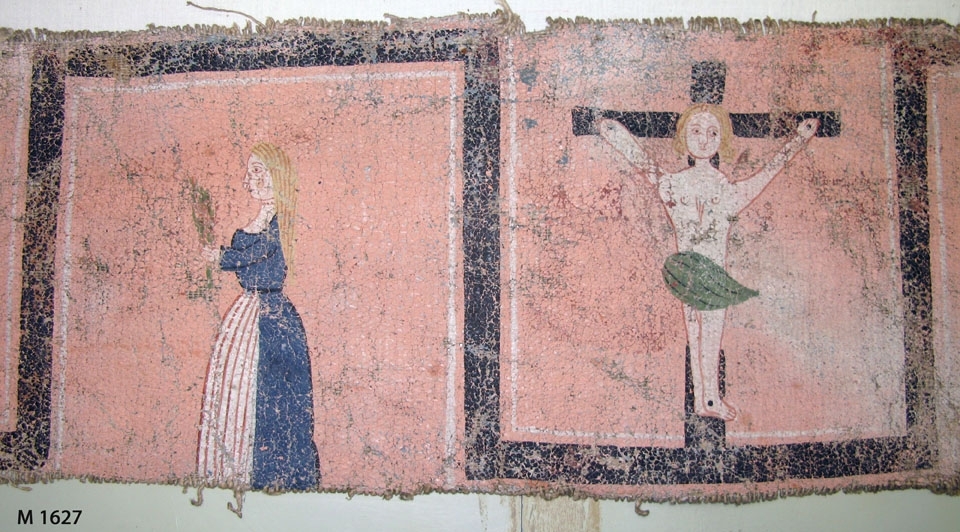 Bonadsmålning av Sven Nilsson (1800-1861) från Härnäs i Blekinge, med religiösa motiv. Målad med tempera - pigment, ägg och ev. mjöl (Nyström 2012:150-151) - på lite grövre tuskaftvävt linnetyg.

Föreställande Väktaren, Christi uppståndelse, Christi korsfästelse, 
Christus bär sitt kors, Christus hudflänges, Petrus nekar, svär och gråter, 
Christus förrådes av Judas.
Inskrivet i huvudkatalogen 1892-1900.

se Eva Kjerström-Sjölin, "Trane-Sven. Bonadsmålaren Sven Nilsson i Härnäs", Blekingeboken 1971.