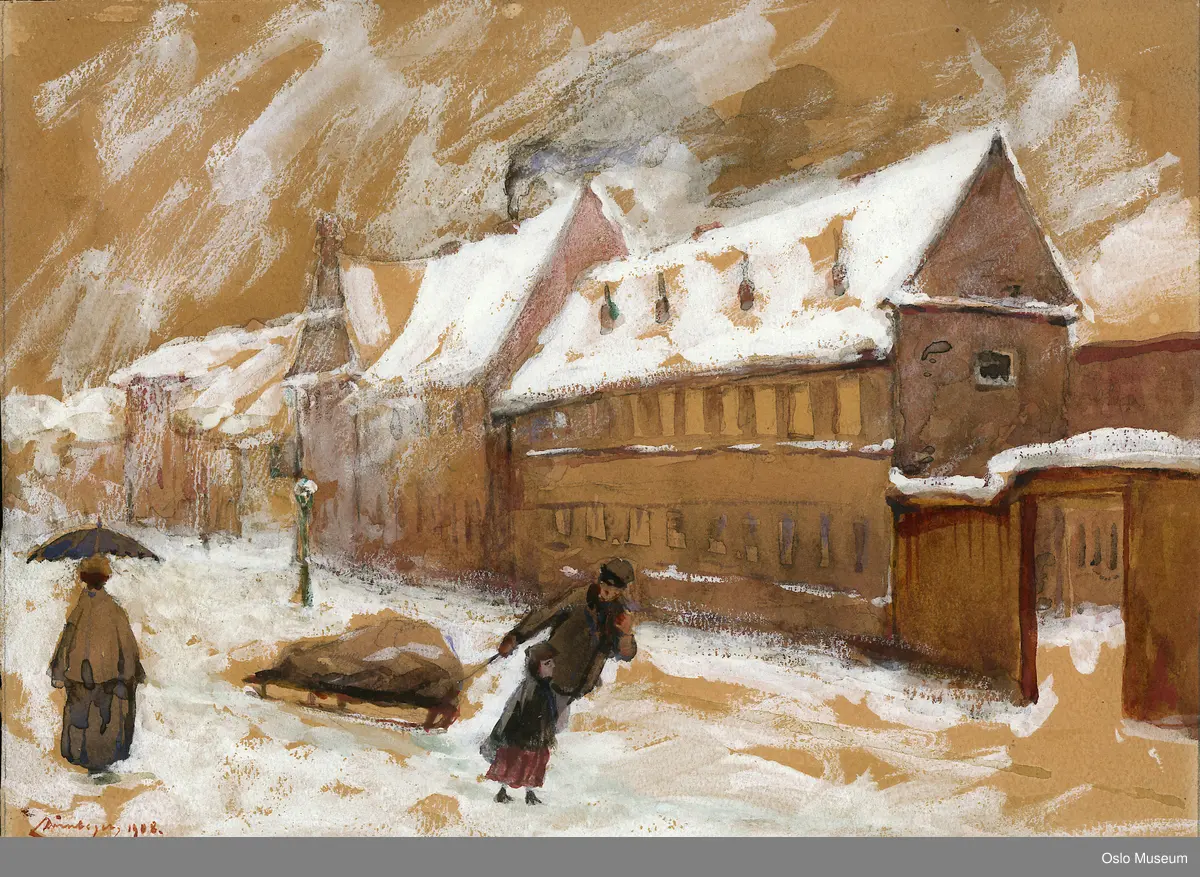 arkitektur, gatebilde, vintermotiv