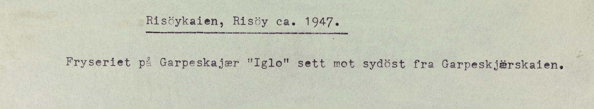 Risøen - Risøykaien, Risøy ca.1947. Fryseriet på Garpeskajær "Iglo" sett mot sydost fra Garpeskjærskaien.