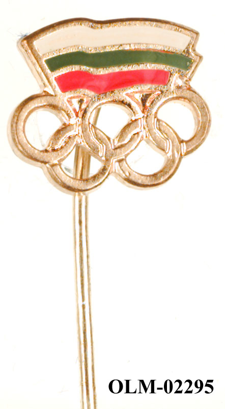 Utstanset nål med det bulgarske flagget over de olympiske ringer i gull.