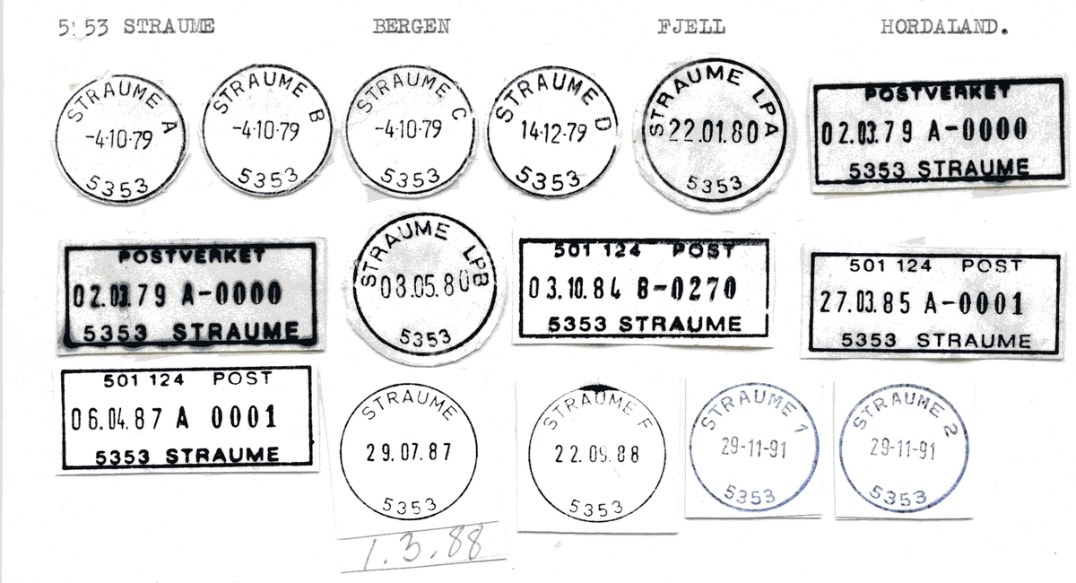 Stempelkatalog  5353 Straume, Fjell kommune, Hordaland