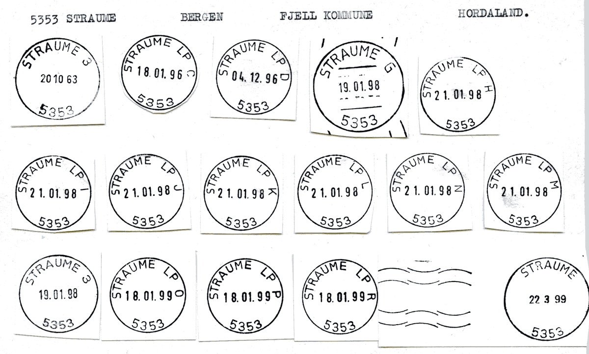 Stempelkatalog  5353 Straume, Fjell kommune, Hordaland