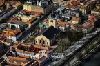 Flygfoto över Jönköpings centrum och Kristine kyrka.