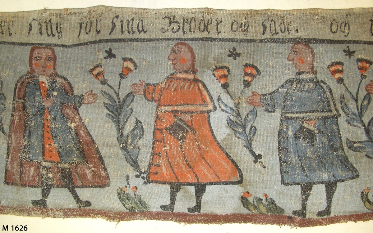 Bonadsmålning på linnelärft målad i tempera - pigment, ägg och ev. mjöl - framställande Josef som bekänner sig för sina bröder, 1. Mos 45. Figurmallar använts till män, hästar och blommor. Troligen målad av någon från Sunnerboskolan. 

Inskrivet i huvudkatalogen 1892-1900.