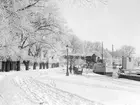 Odaterad vinterbild från Nykvarn i Linköping. Vid kajen ses motorlastfartyget Rengen. Båten byggdes ursprungligen som pråm på Linköpings varv år 1919, och var troligtvis det sista stora fartyget som byggdes i staden. Namnet Rengen fick båten 1924. Tidigare var hon en av de fem så kallade AGE-pråmarna, den sista i ordningen AGE 5. Transportanläggningen som skymtar i bakgrunden tillhör Linköpings Träförädlingsverk.