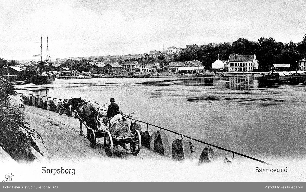 Spikerpbukta og Sannesund i Sarpsborg, postkort 1907.