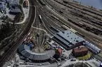 Flygfoto över Lokstallarna vid järnvägen i Nässjö.