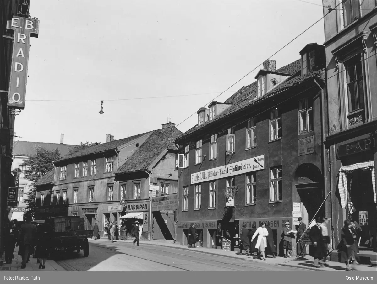 gateløp, bygårder, forretningsgårder, Peckelgården, lastebil, mennesker, gateliv