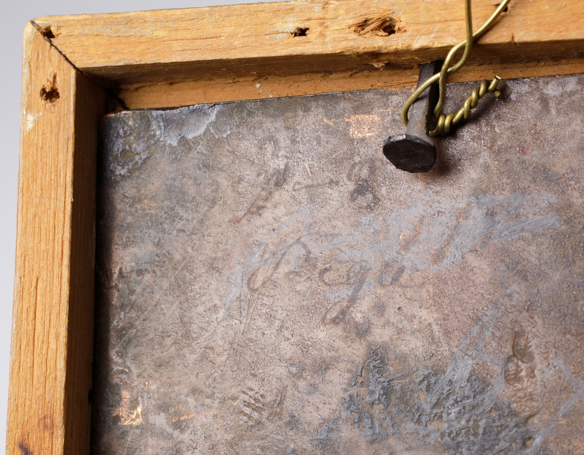 Oljemålning
Porträtt av ljushårig man i 1600-talsdräkt i brunt och vitt. Bröstbild, halvprofil. 
Ej signerad. 
Förgylld, profilerad ram.