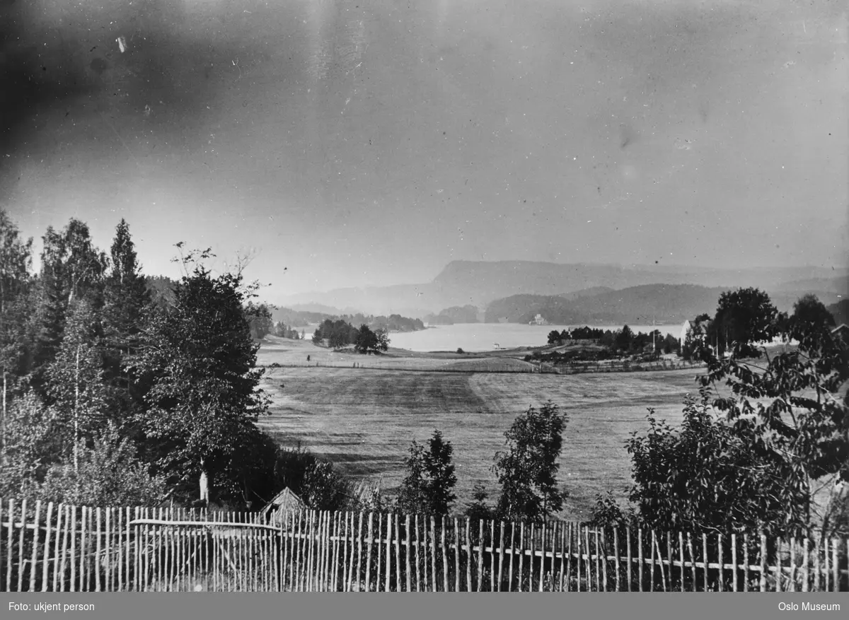 Høvik Glassverk, utsikt, gjerde, kulturlandskap, fjord