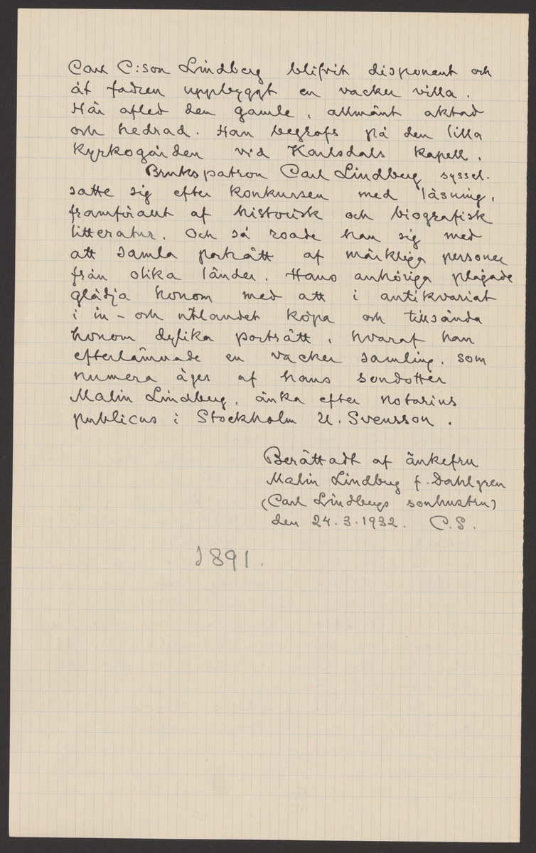 Karlsdals bruks kronologi.
Ur Carl Sahlins bergshistoriska samling.