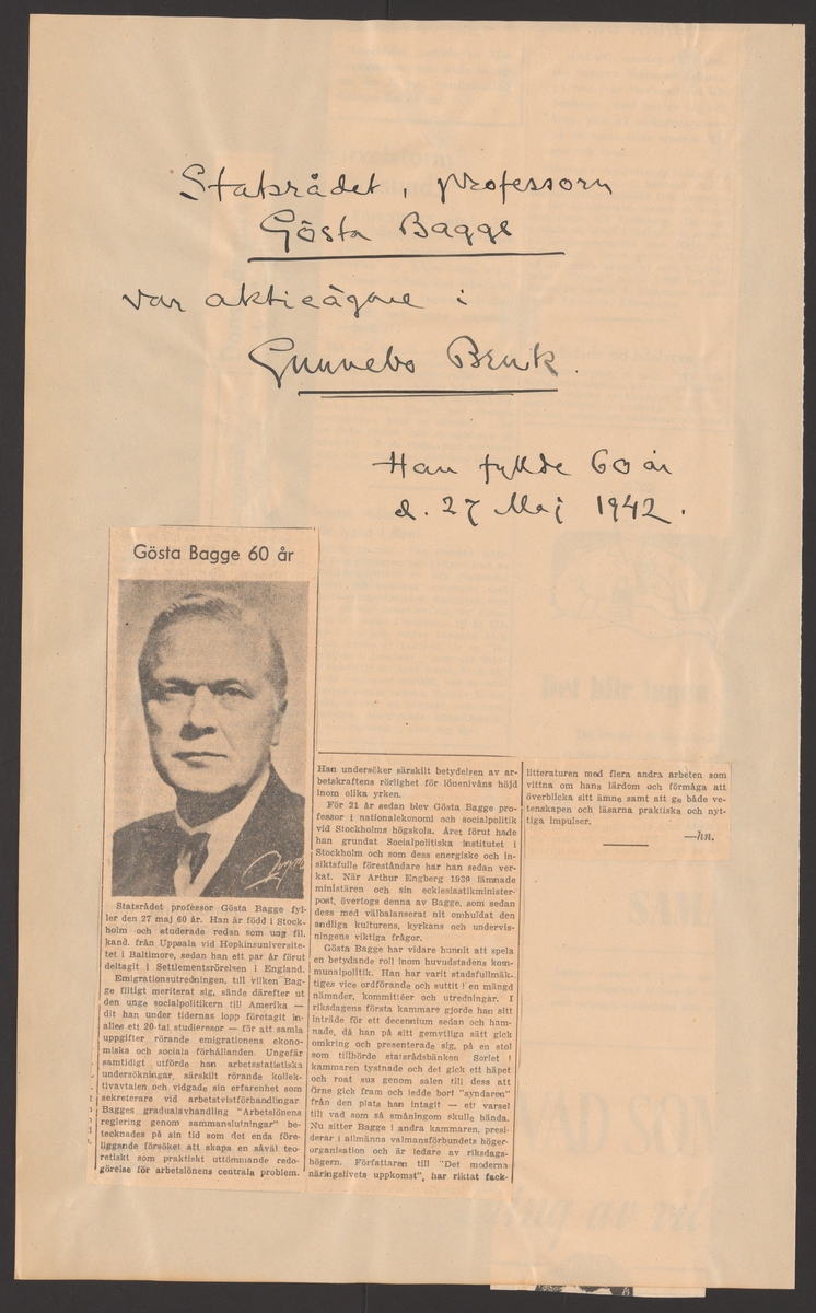 Gunnebo bruks kronologi.
Ur Carl Sahlins bergshistoriska samling.