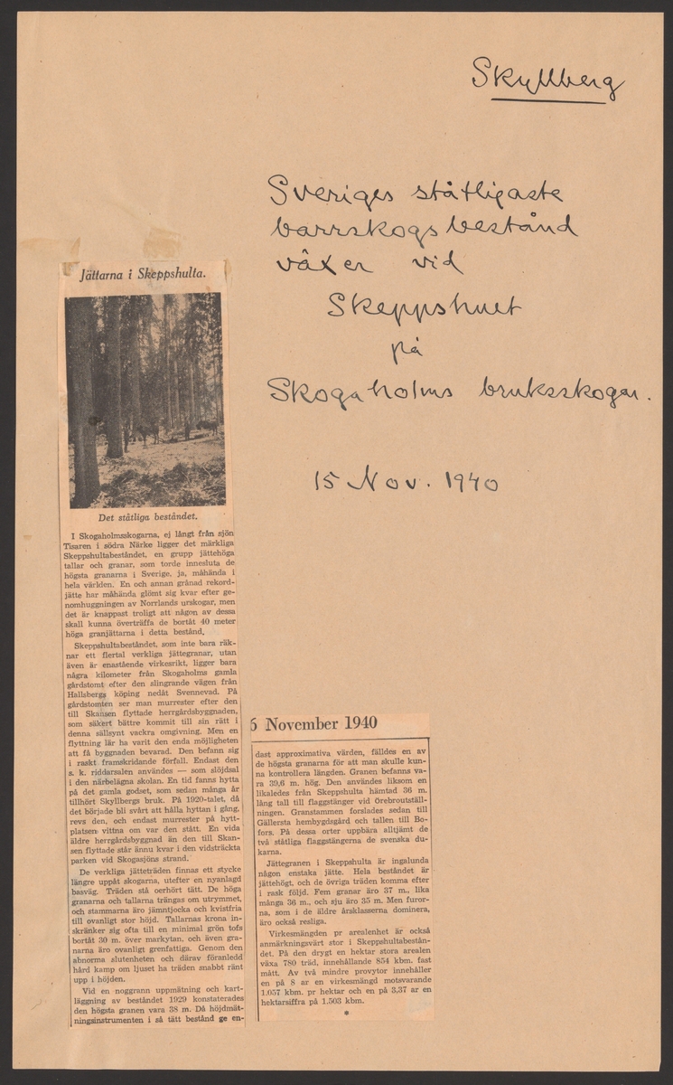 Skyllbergs bruks kronologi.
Ur Carl Sahlins bergshistoriska samling.