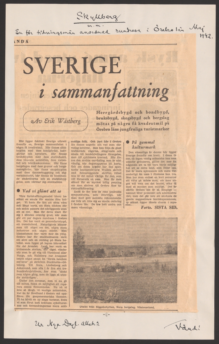 Skyllbergs bruks kronologi.
Ur Carl Sahlins bergshistoriska samling.