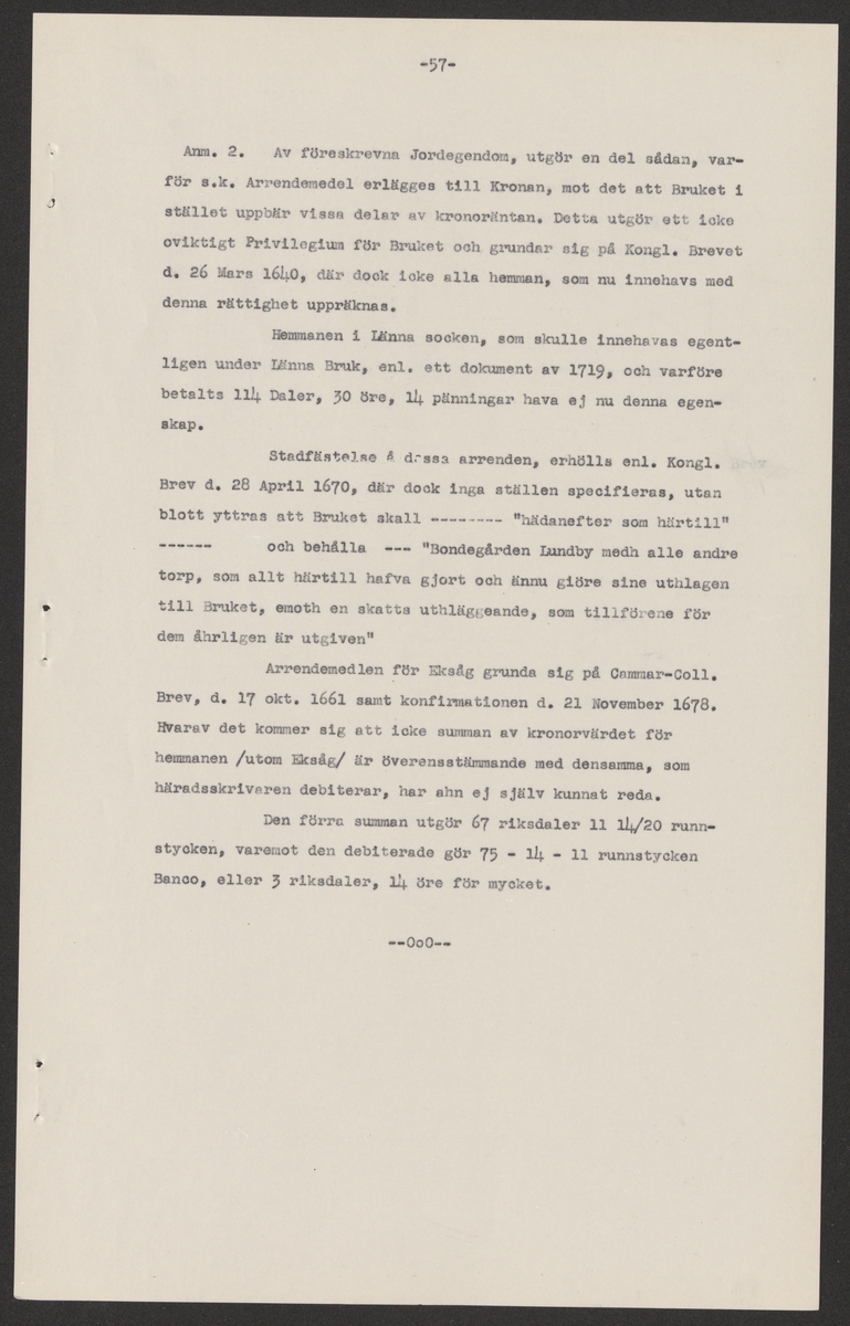 Åkers styckebruks kronologi.
Ur Carl Sahlins bergshistoriska samling.