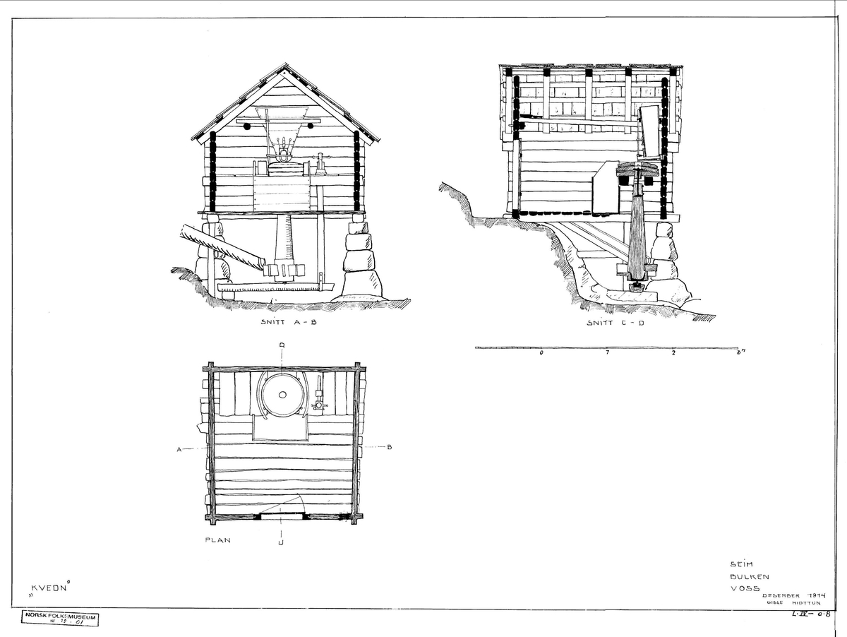 Ca.1800
Denne kverna ligner den fra Setesdal både i utstyr og utstyr og utseende, selv om den er yngre.

Norsk folkemuseums guidebok,  1996
