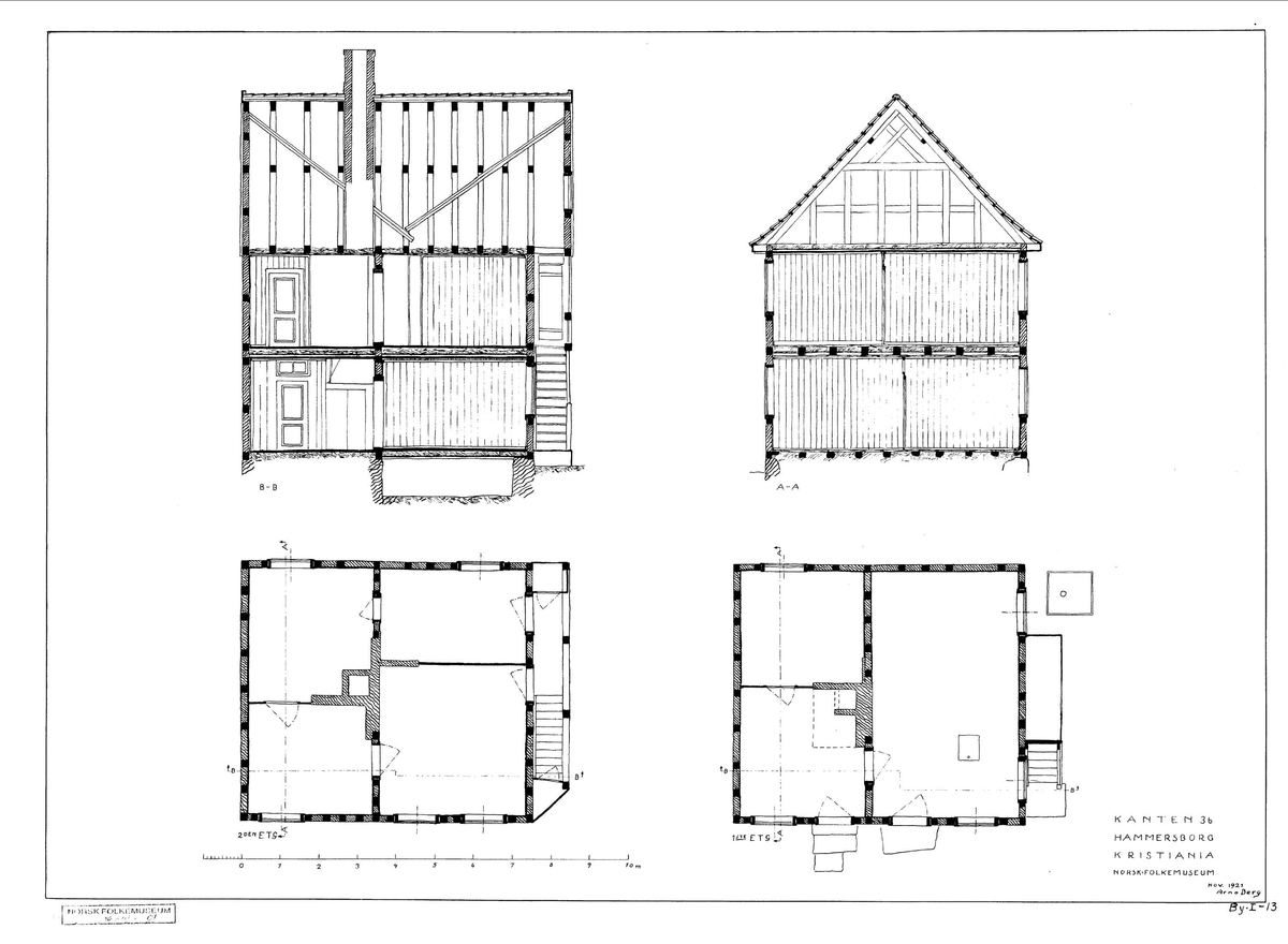 1800
Huset er oppført i utmurt bindingsverk og har to etasjer og loft. I første etasje var det en leilighet som besto av stue, kjøkken og kammers, i annen etasje en leilighet på tre rom og kjøkken. I 1891 eide den 50 år gamle kommandersergeant Hans Andersen gården. Han bodde  i leiligheten i annen etasje sammen med kone og tre sønner, som var hhv bokbindersvenn og malersvenn. I første etasje bodde lagerformann med fire mindreårige barn. Husholdet besto ellers av tjenestepiken Nicoline Amalie og Anne Marie Larsen Due som var sypike og losjerende. Anne Marie var delvis forsørget av fattigvesenet. 

Norsk folkemuseums guidebok,  1996