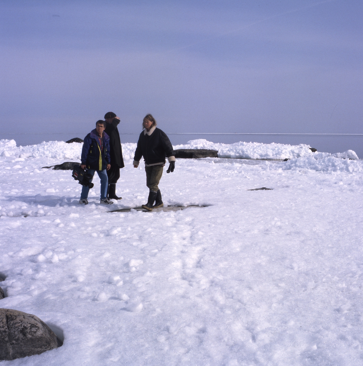 Inspelning av TV-programmet "Mitt i naturen" på Lörudden, Njurunda 15 april 1996. Programmet handlade om naturen i Sverige och världen och startade 1980.