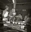 Packning av Bockens strömming i plåtburkar.