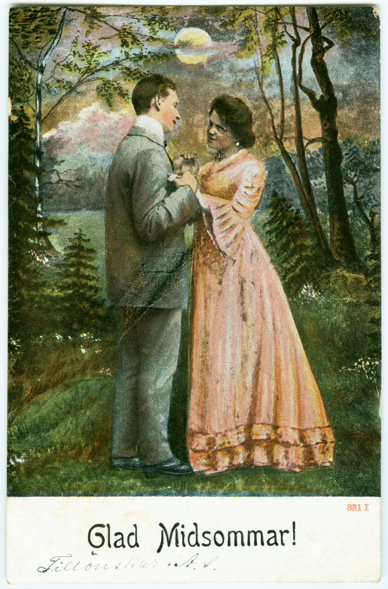 Vykort, midsommarhälsning. "Glad Midsommar"