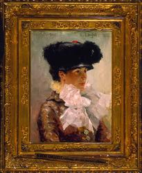 Ung dam i vårdräkt [Målning]