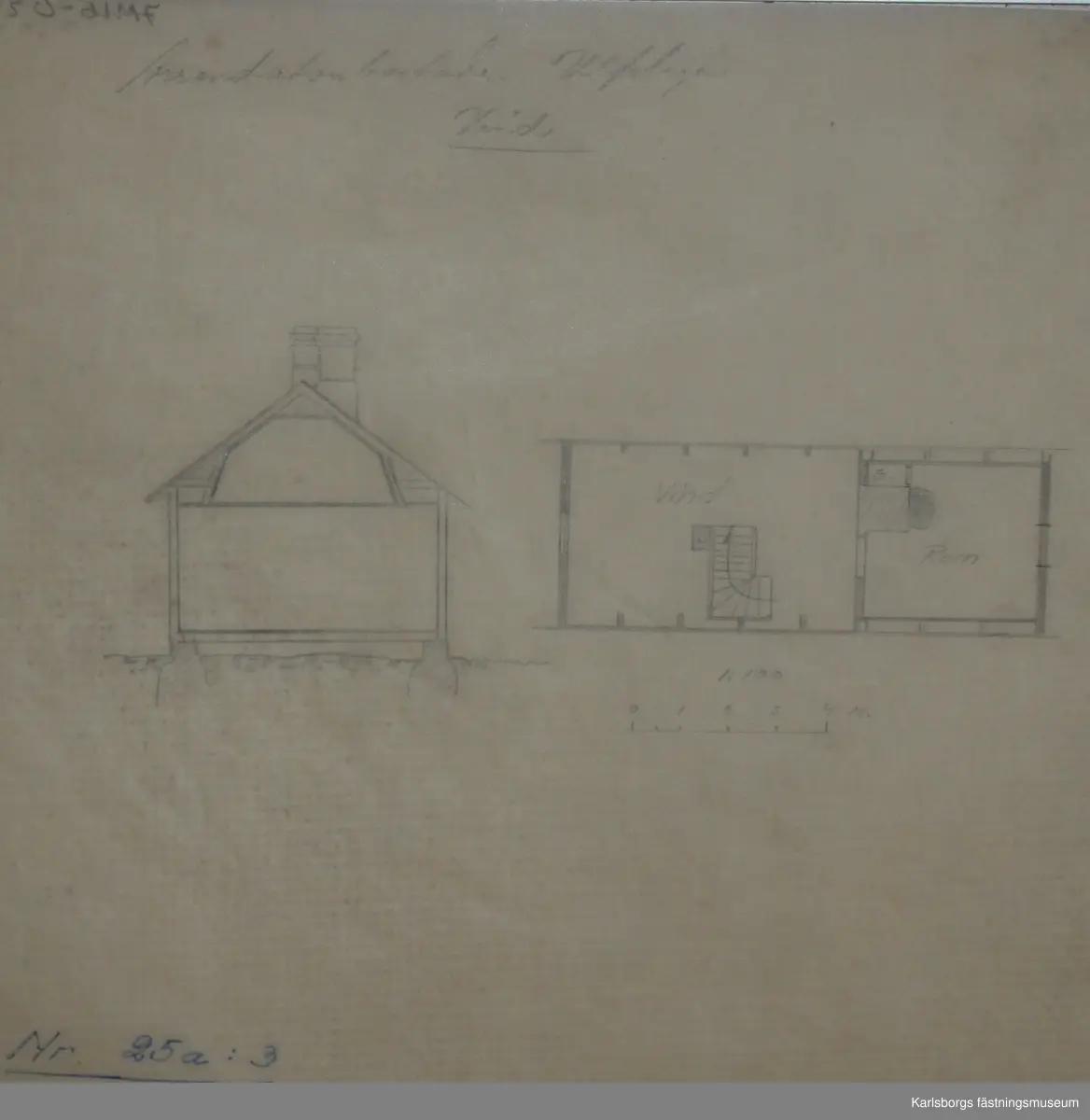 Ritning 1:100. -Karlsborgs fästningsmuseum / DigitaltMuseum