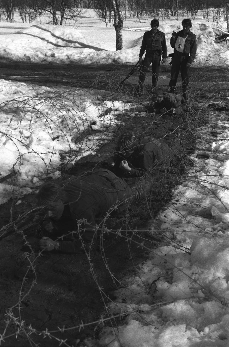 Soldater fra 3. bataljon åler seg frem under piggtråd.