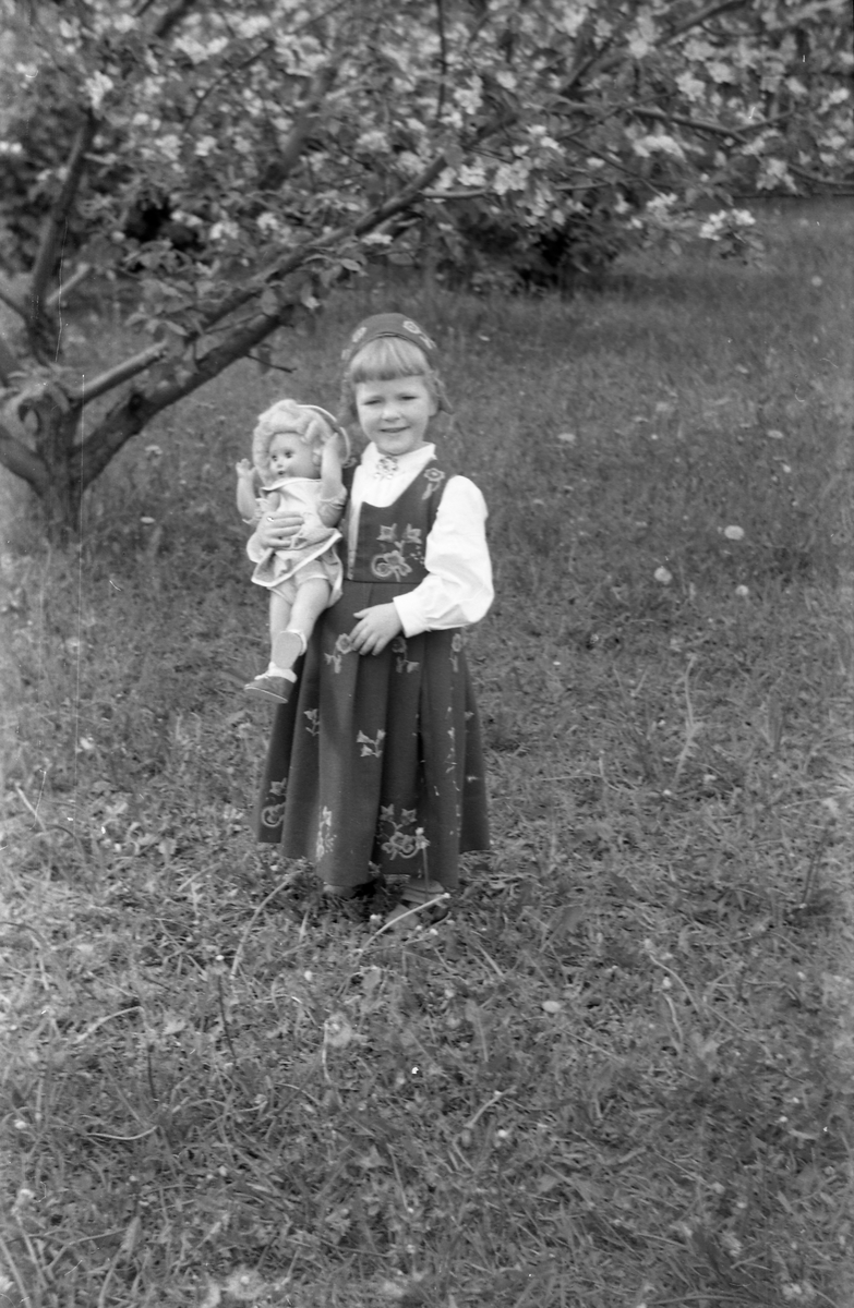 Serie på 11 helfigurs portretter av Dagmar og Michael Nordrum med dattera Else Marie mot en bakgrunn av et blomstrende frukttre. Noen av bildene er av de tre sammen, noen av mor og datter som begge bærer bunad, og noen av Else Marie alene.