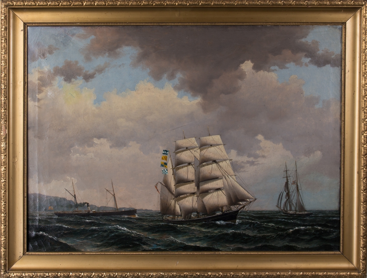 Bark "Bergliot" bygget 1875, reder P.A.Holm m. flere
og d/s "Anastasia" samt en ukjent norsk skonnerbrigg.