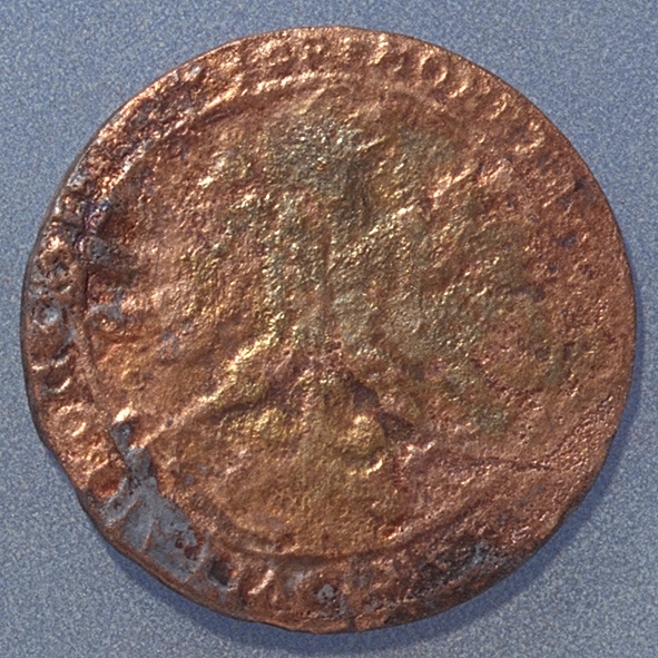 Â½ öre
Runt mynt.
Åtsidan: Mitt på finns en kartusch med en sluten krona över. Inuti kartuschen syns en Vasakärve i en mindre kartusch omgiven av tre öppna kronor. Omskriften, med bland annat Gustav II Adolfs titlar och präglingsåret på latin, är delvis läslig. Årtalet är ej läsligt.
Frånsidan: Mitt på är en örn med utbredda vingar svagt synlig. Omskriften, delvis på latin, men med valören på svenska, är delvis oläslig.
Valören är ej läslig.
Nuvarande skick: Åtsidan delvis sliten, frånsidan mycket sliten.