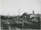 Statens Järnvägar, SJ, Bangården från Kungsbron 2, början av 1920 talet Stadshuset torn ej färdigt det invigdes 1923.