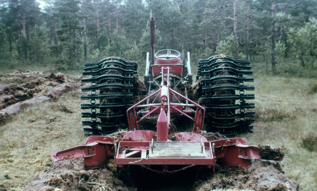 Spesialkonstruert planteplog for bruk på noenlunde tørrlagt torvmark.  Fotografiet viser hvordan plogen var montert på trepunktsfestet på en beltetraktor.  Vi ser også hvordan den veltet torv til begge sider, som det etter hvert skulle plantes skogplanter i.  Dette er det 29. motivet i en bildeserie med tittelen «Skogreising på myr», produsert av Landbrukets film- og billedkontor i 1964.  Formålet med disse bildene var å stimulere til drenering av myrarealer med sikte på å forvandle dem til produktiv skogsmark.  I tekstheftet som fulgte med bildeserien skrev eksperten Ole Jerven følgende tekst til dette motivet:  

«Pløying med planteplog
Ved å kjøre opp overflaterenner for hver 4. meter (250 meter pr. dekar) får vi plantedriller med ca. 2 meters avstand over hele feltet.  Fordelene ved denne metoden er:
1. Overflaterenner vil gi en jevnere tørrlegging av myrens øvre sjikt, det frie vann i yttorven blir raskere ledet bort.
2. Ved bruk av overflaterenner kan avstanden mellom teiggrøftene økes.
3. Det benyttes en rask og billig plantemetode.
4. Plantene får god vokseplass.
Toppkapasitet er vel 1 000 meter pr. effektiv kjøretime.»