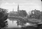 Fyrisån, Magdeburg och Uppsala domkyrka från norr 1891