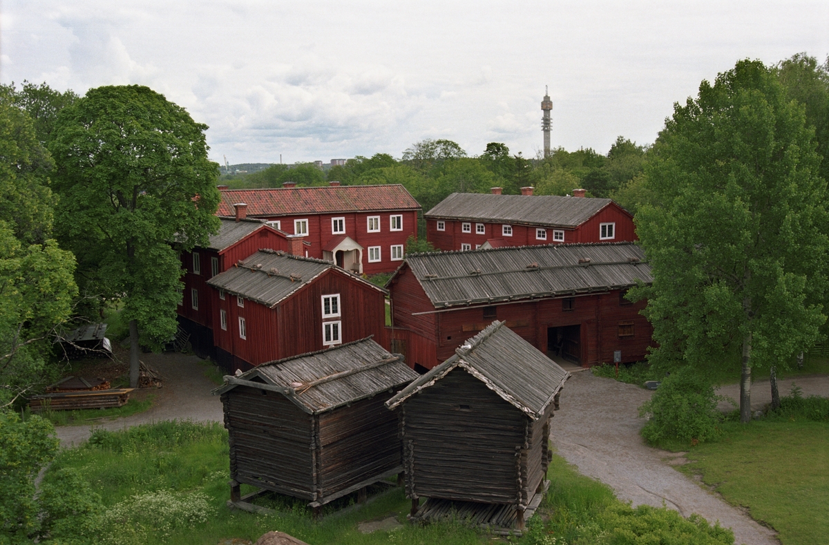 Delsbogården skapades under det sena 1930-talet med avsikten att gestalta en större bondgård i Hälsingland vid 1800-talets mitt. Gården består av byggnader flyttade från Delsbo socken, med undantag av en byggnad som härstammar från Ljusdals socken. Gården är helt sluten, där husen inte är byggda intill varandra sluts gården av höga plank. På Delsbogården finns tre bostadshus, ett fähus, en loge, två härbren samt en brunn. Byggnadernas ålder sträcker sig från 1500-talet till 1800-talets första hälft.
