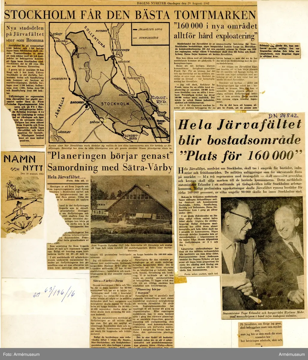 Grupp M I.
Tuschteckning av Björn Berg, "Om Järvafältet". Namn och nytt i Dagens Nyheter 30.8 1962.