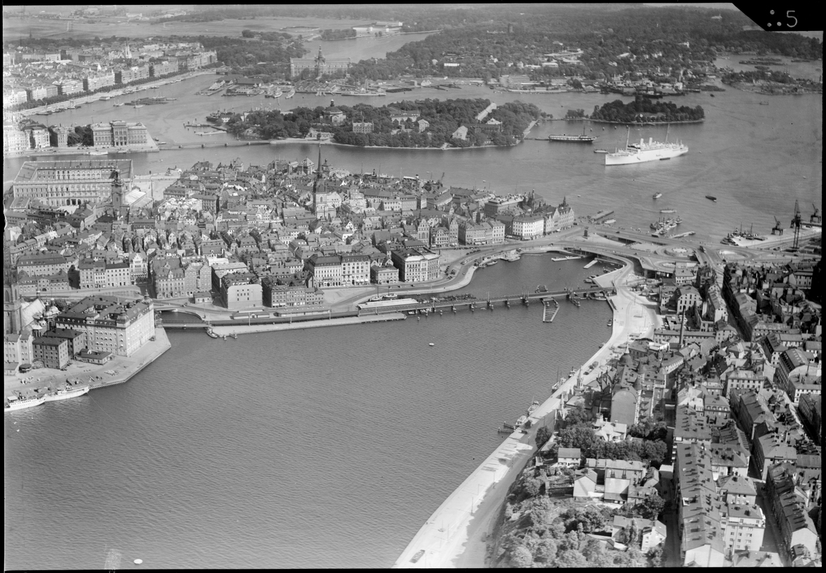 Flygfoto över gamla stan, Stockholm.
