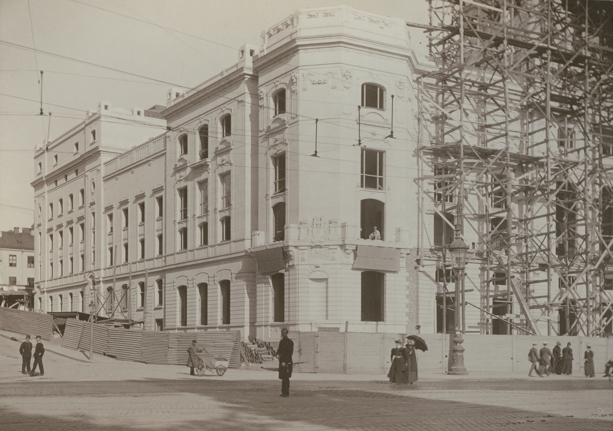 Kungliga Dramatiska Teatern, Dramaten, Stockholm, under uppförande, 1906. 