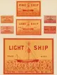 Etiketter för tändsticksaskar, från Svenskt Industri- och Handelsmuseum.
Fyrbåtar, Light ship.