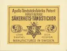 Etiketter för tändsticksaskar, från Svenskt Industri- och Handelsmuseum.
(Apollo Tändsticksfabrik).