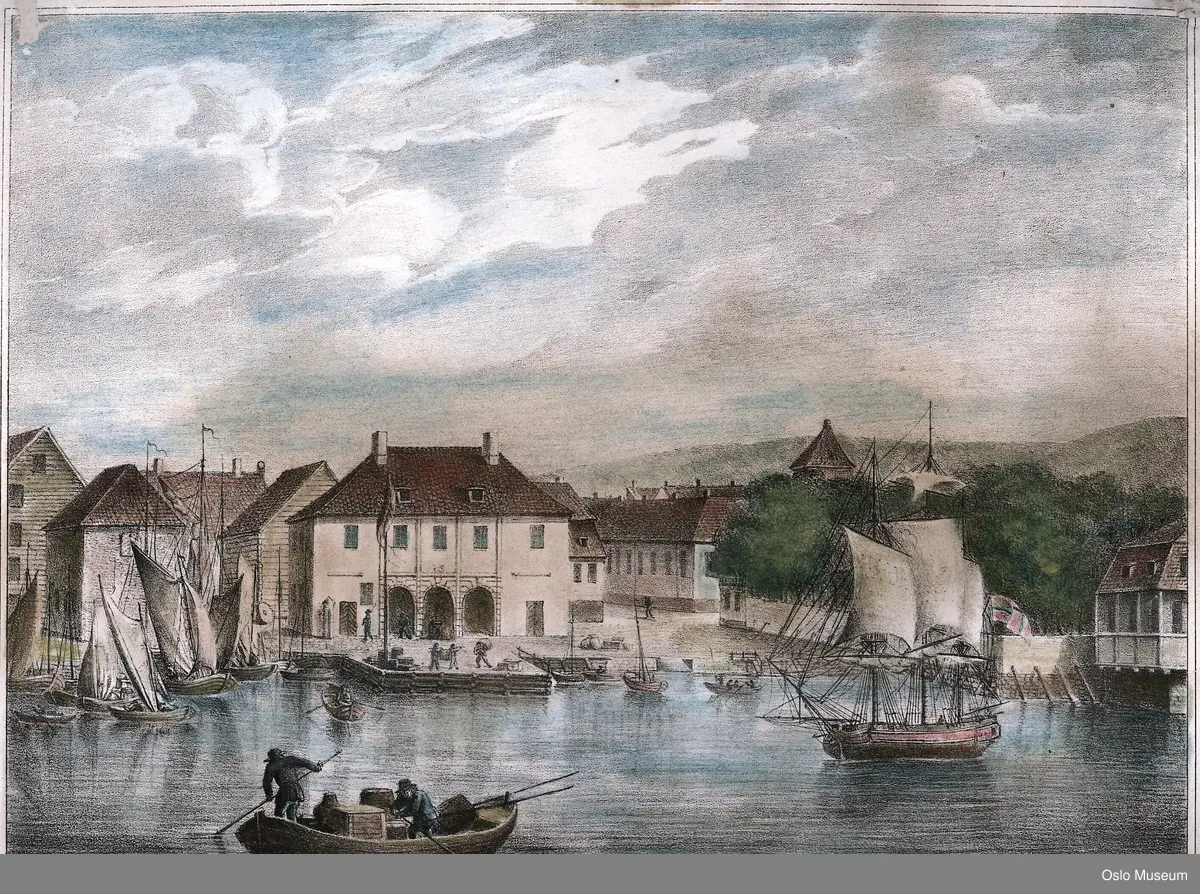 folkeliv, gateløp, tollbod, robåt, seilbåt