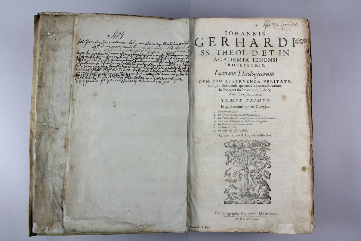 Bok "Locorum theologicorum cum pro adstruenda veritate", del 1. Pergamentband, nött och missfärgat.