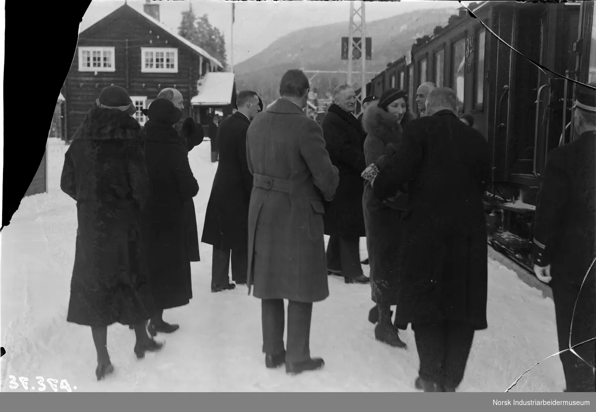 Kronprinsparets besøk. Mottagelsen på Tinnoset Stasjon.