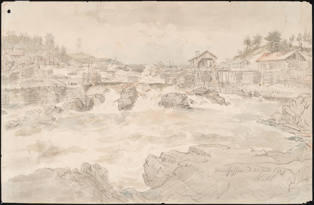 Hønefossen [Tegning]