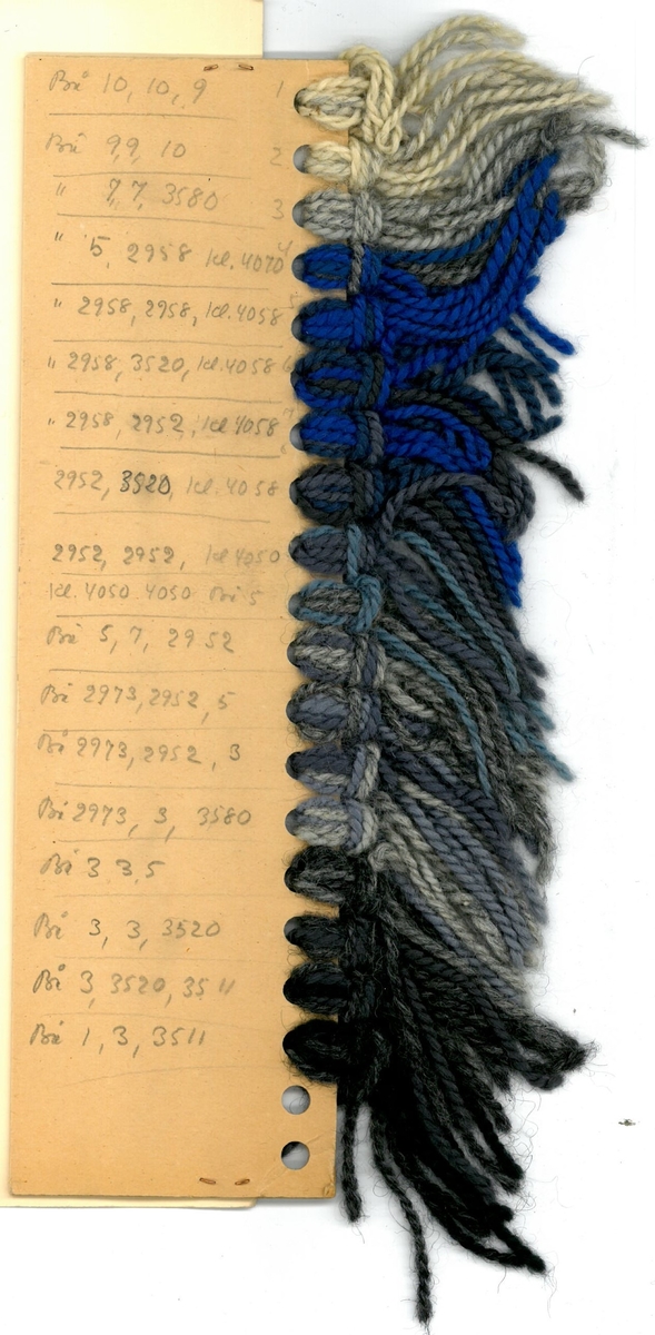 Skiss och garnblandningar till flossa-och ryamatta. 
Månspegling
Formgivare: Kerstin Butler 1964