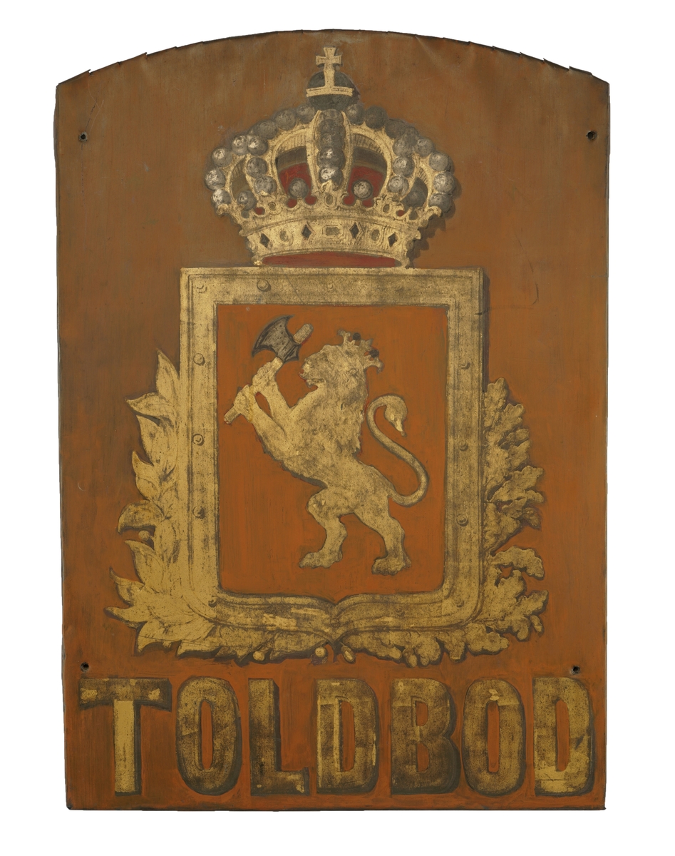 Tollskilt med våpenskjoldet fra 10. juli 1844.