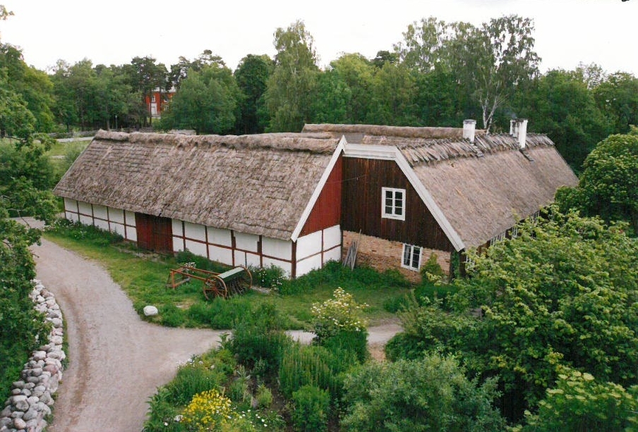 Skansens skånegård flyttades i sin helhet från Högs socken i västra Skåne under åren 1974-1977. Gården är kringbyggd med en gårdsport i den norra delen. Gårdsplanen är satt med natursten. På Skånegården finns en boningslänga, två loglängor samt en stallänga. I söder, utanför den kringbyggda gården ligger trädgården. Byggnaderna är ursprungligen uppförda under 1700- och 1800-talet.