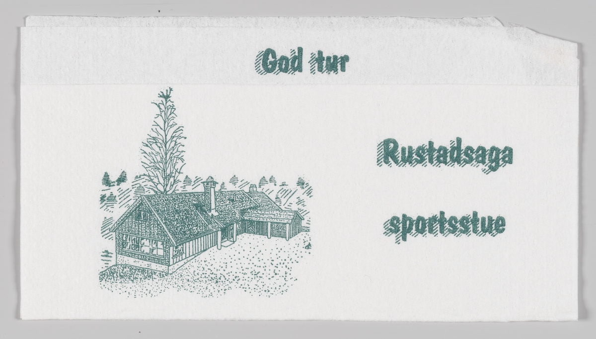 En tegning av et spisested og reklameteks for Rustadsaga sportsstue.

Rudstadsaga sportsstue ligger ved Nøklevann i Østmarka, syd-øst for Oslo