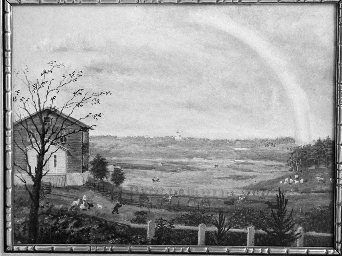 Utsikt fra Diesen mot Vang kirke, maleri Matthias Stoltenberg 1869.