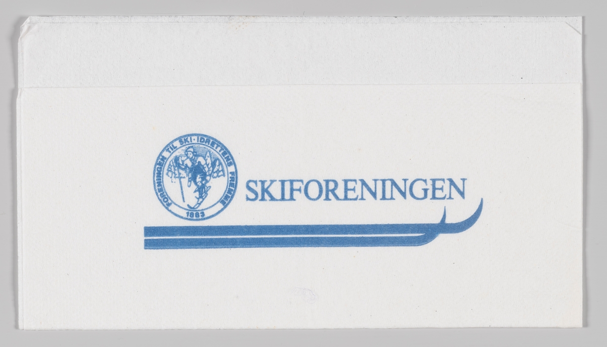 Et par ski og en reklametekst for Skiforeningen og logo med en skiløper.