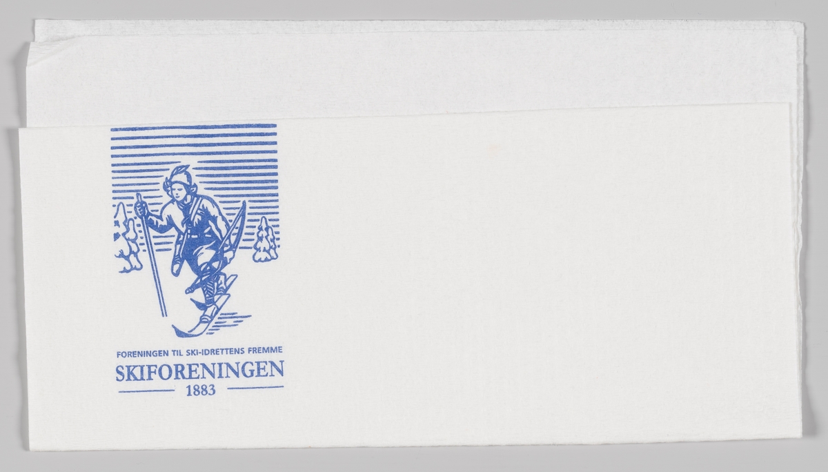 En reklametekst for Skiforeningen og en skiløper fra foreningens logo.